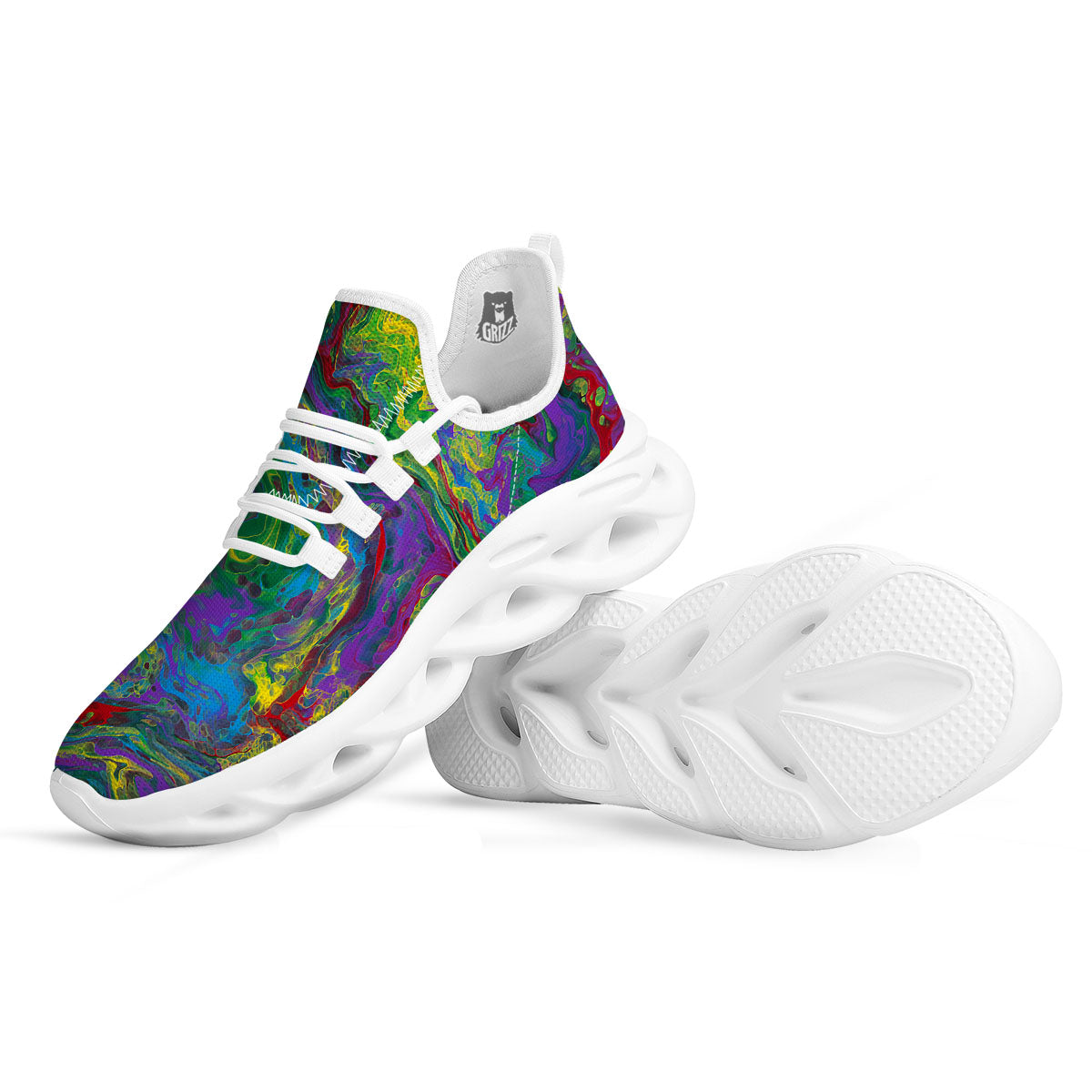 Psychedelic Abstract Print White Running Shoes-grizzshop