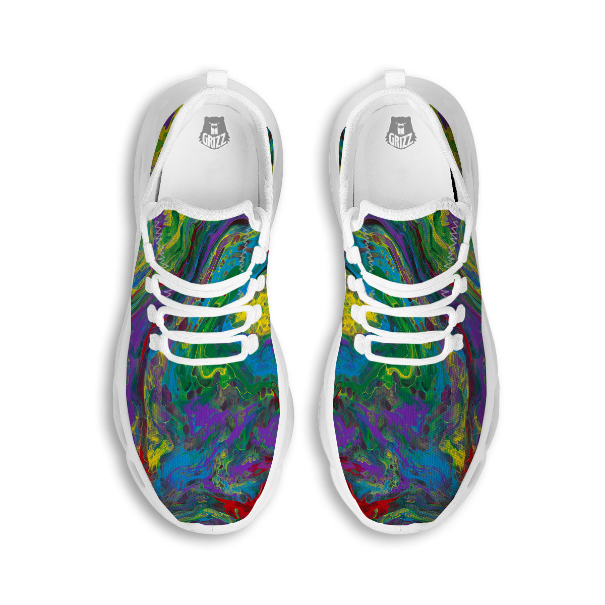 Psychedelic Abstract Print White Running Shoes-grizzshop
