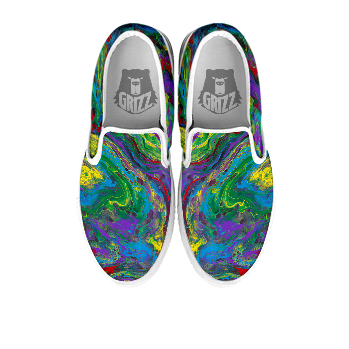 Psychedelic Abstract Print White Slip On Shoes-grizzshop