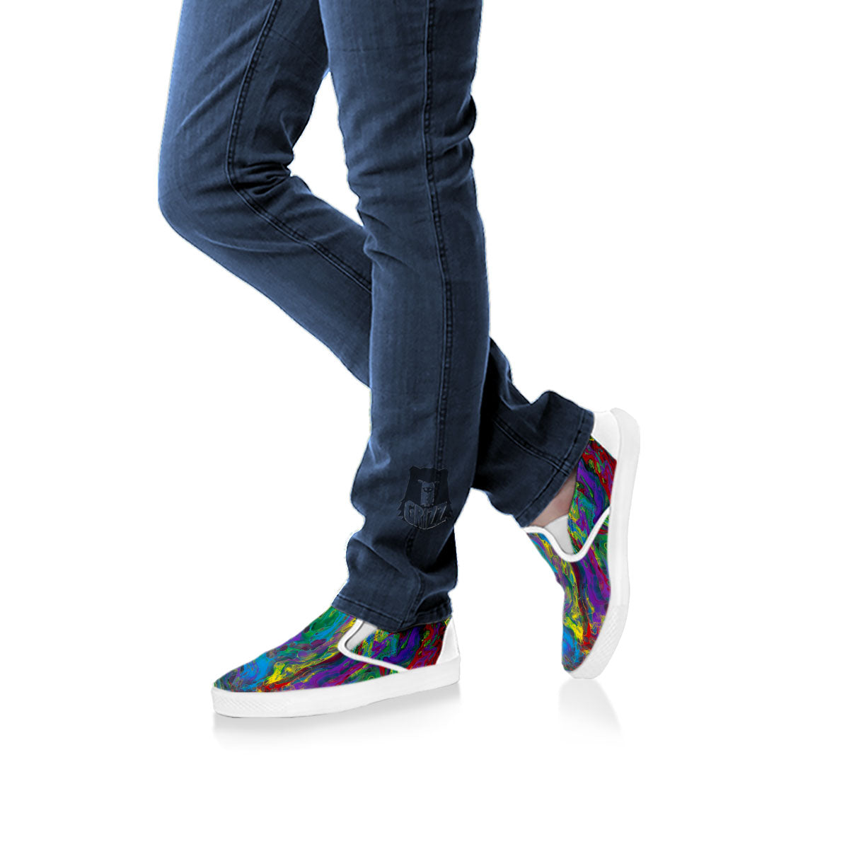 Psychedelic Abstract Print White Slip On Shoes-grizzshop
