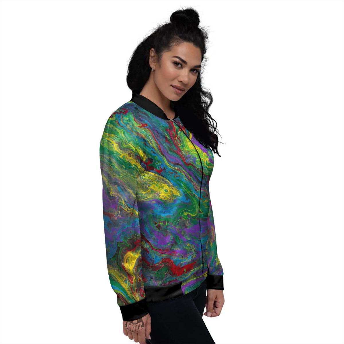 Psychedelic Abstract Print Women's Bomber Jacket-grizzshop