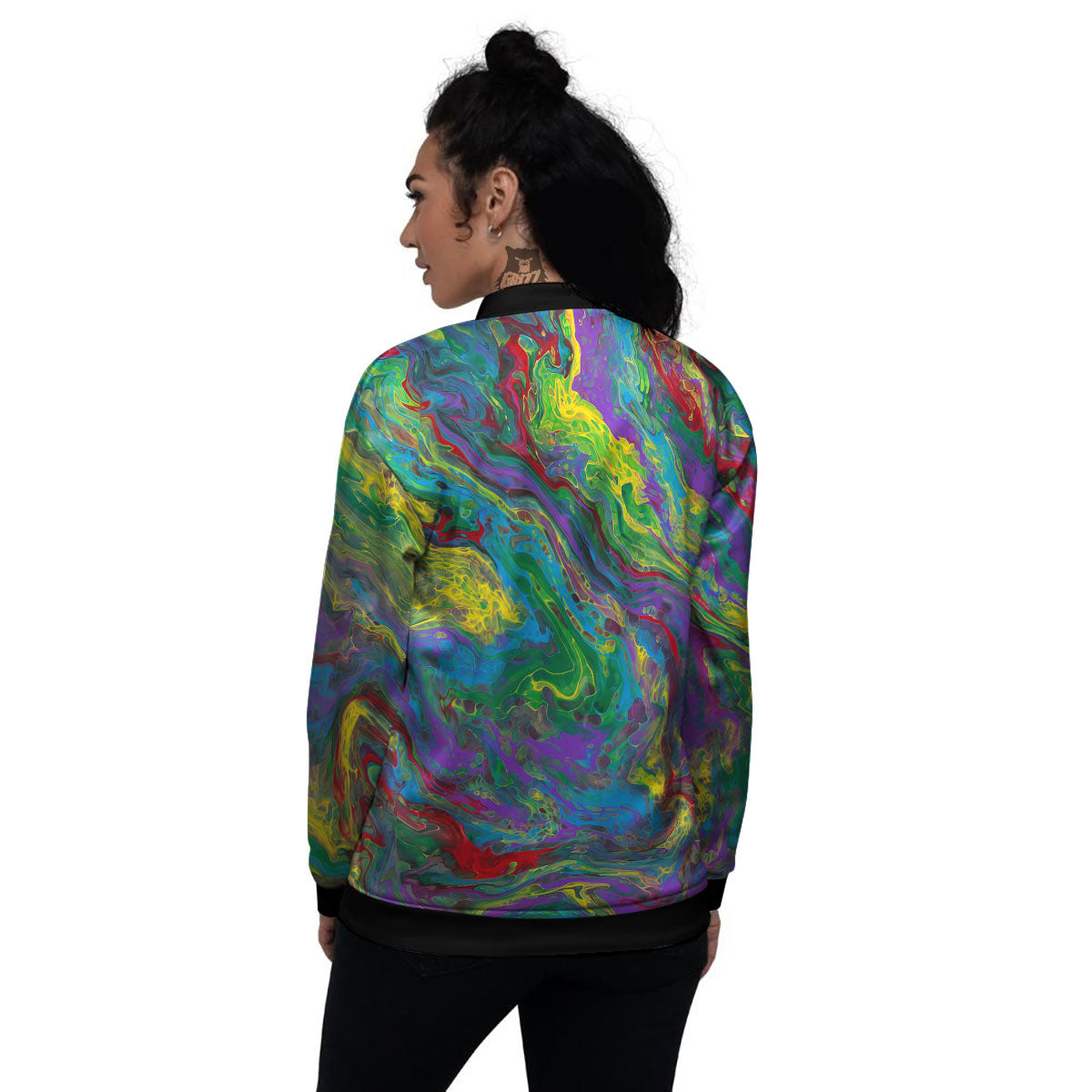 Psychedelic Abstract Print Women's Bomber Jacket-grizzshop