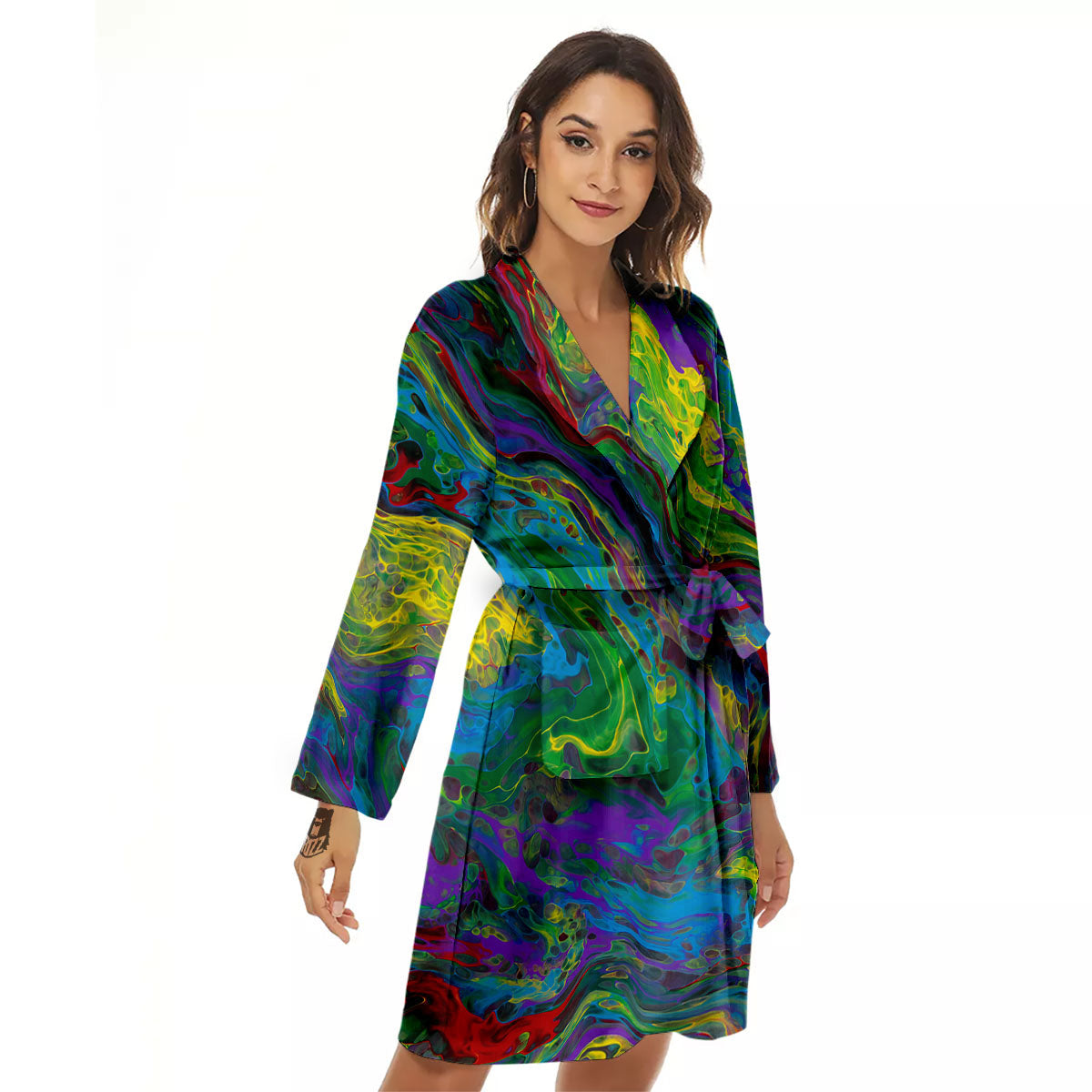 Psychedelic Abstract Print Women's Robe-grizzshop