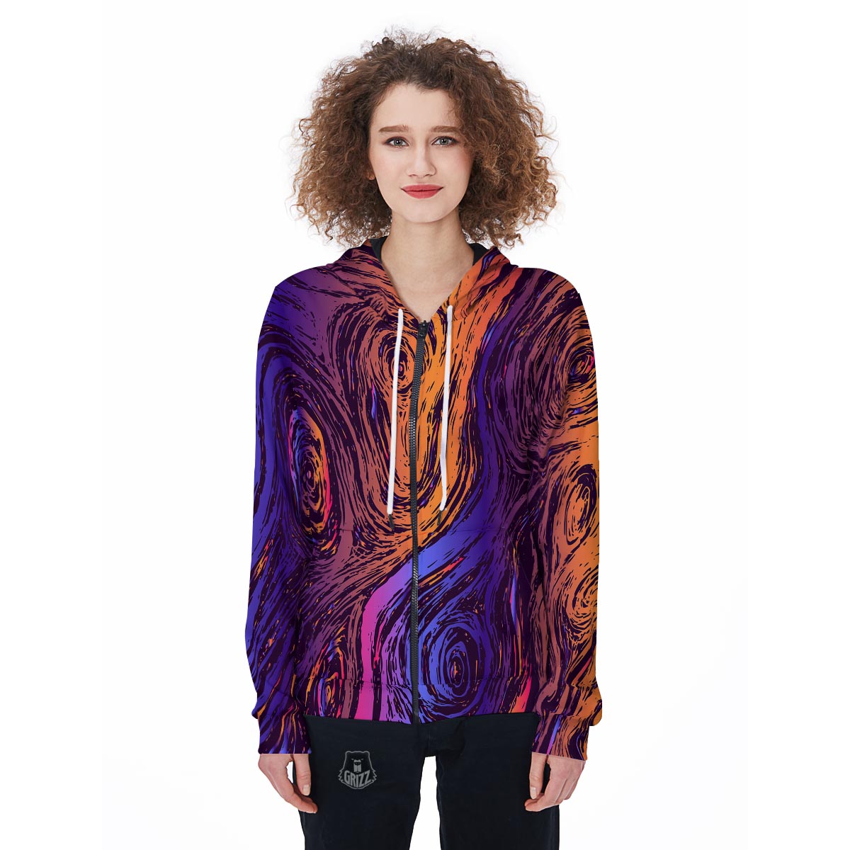 Psychedelic Abstract Women's Zip Up Hoodie-grizzshop