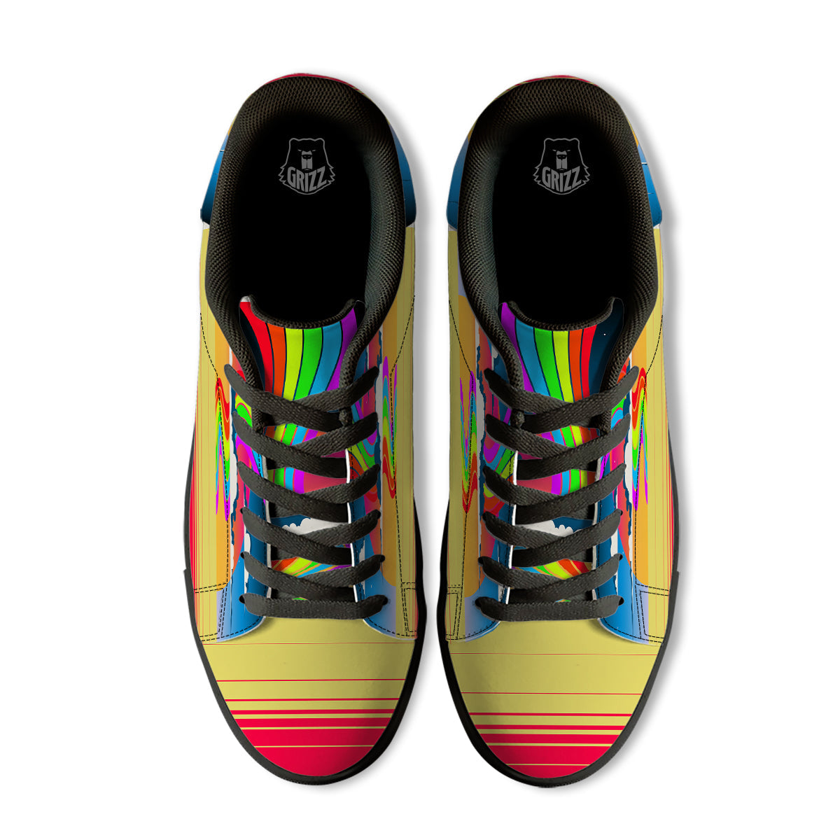 Psychedelic And Gradient Sky Rainbow Print Black Low Top Sneakers-grizzshop