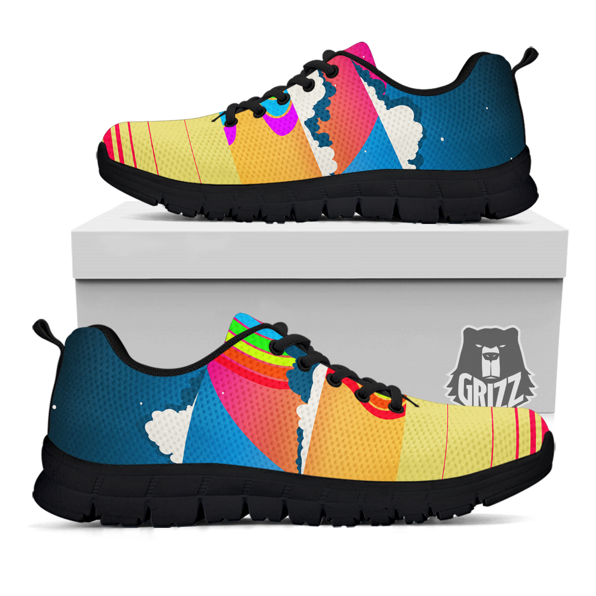 Psychedelic And Gradient Sky Rainbow Print Black Sneaker-grizzshop