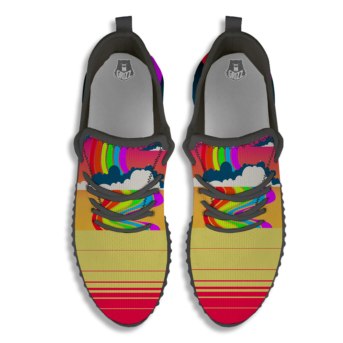 Psychedelic And Gradient Sky Rainbow Print Black Walking Shoes-grizzshop