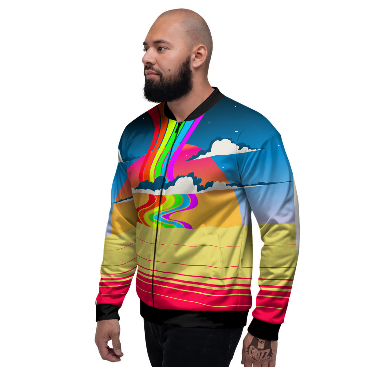 Psychedelic And Gradient Sky Rainbow Print Men's Bomber Jacket-grizzshop