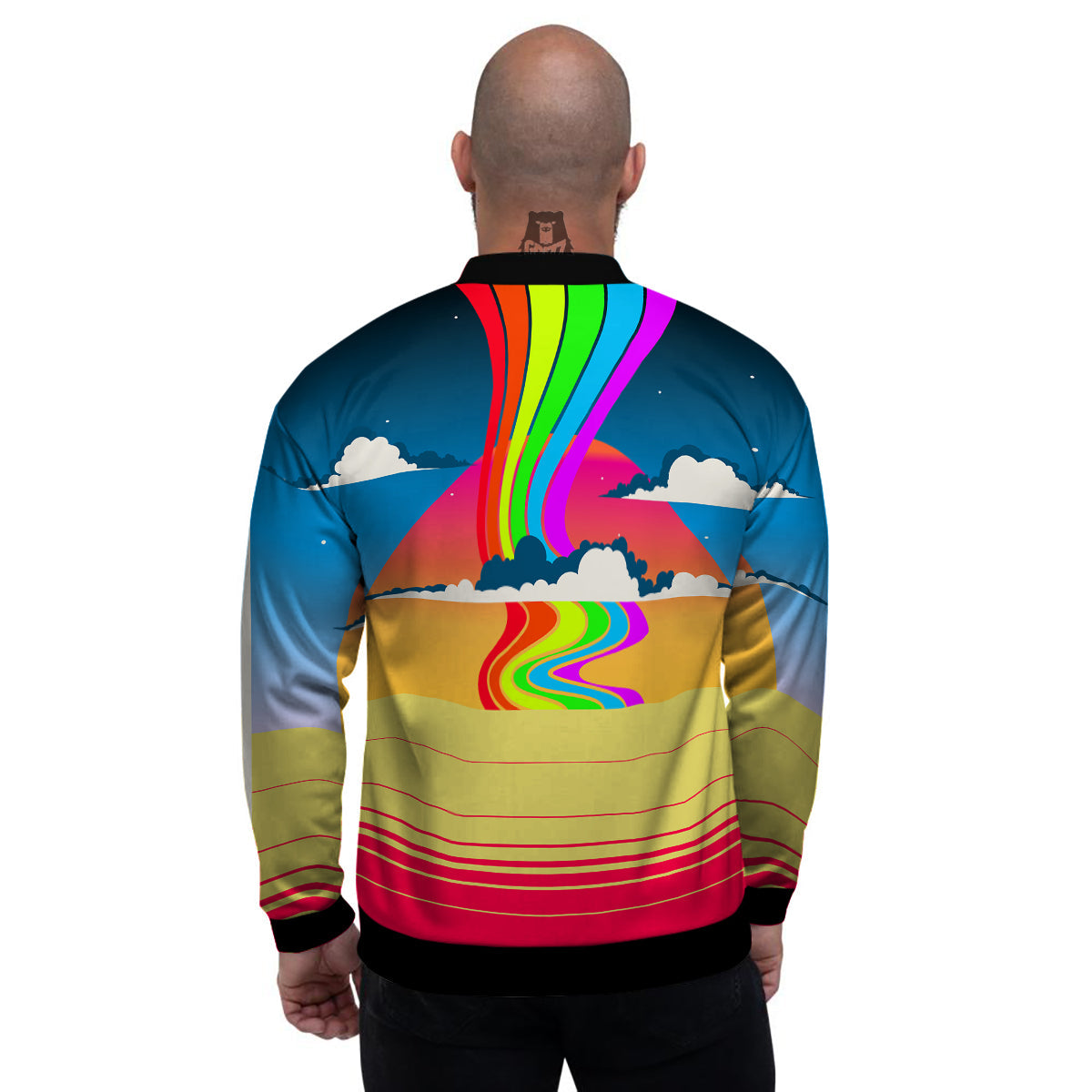 Psychedelic And Gradient Sky Rainbow Print Men's Bomber Jacket-grizzshop