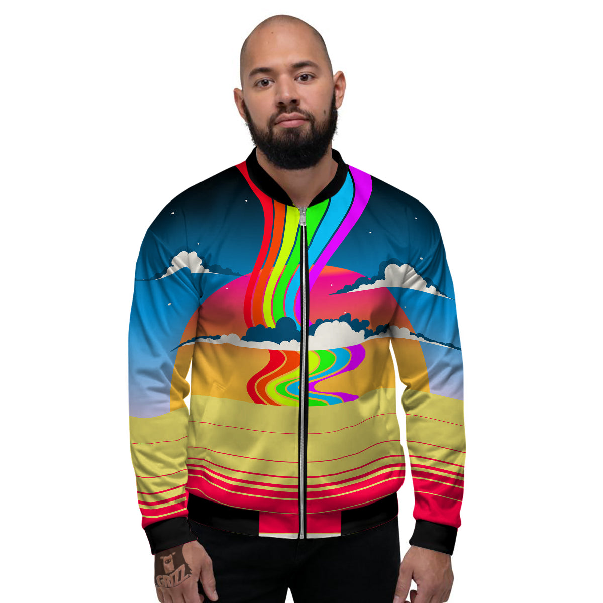 Psychedelic And Gradient Sky Rainbow Print Men's Bomber Jacket-grizzshop