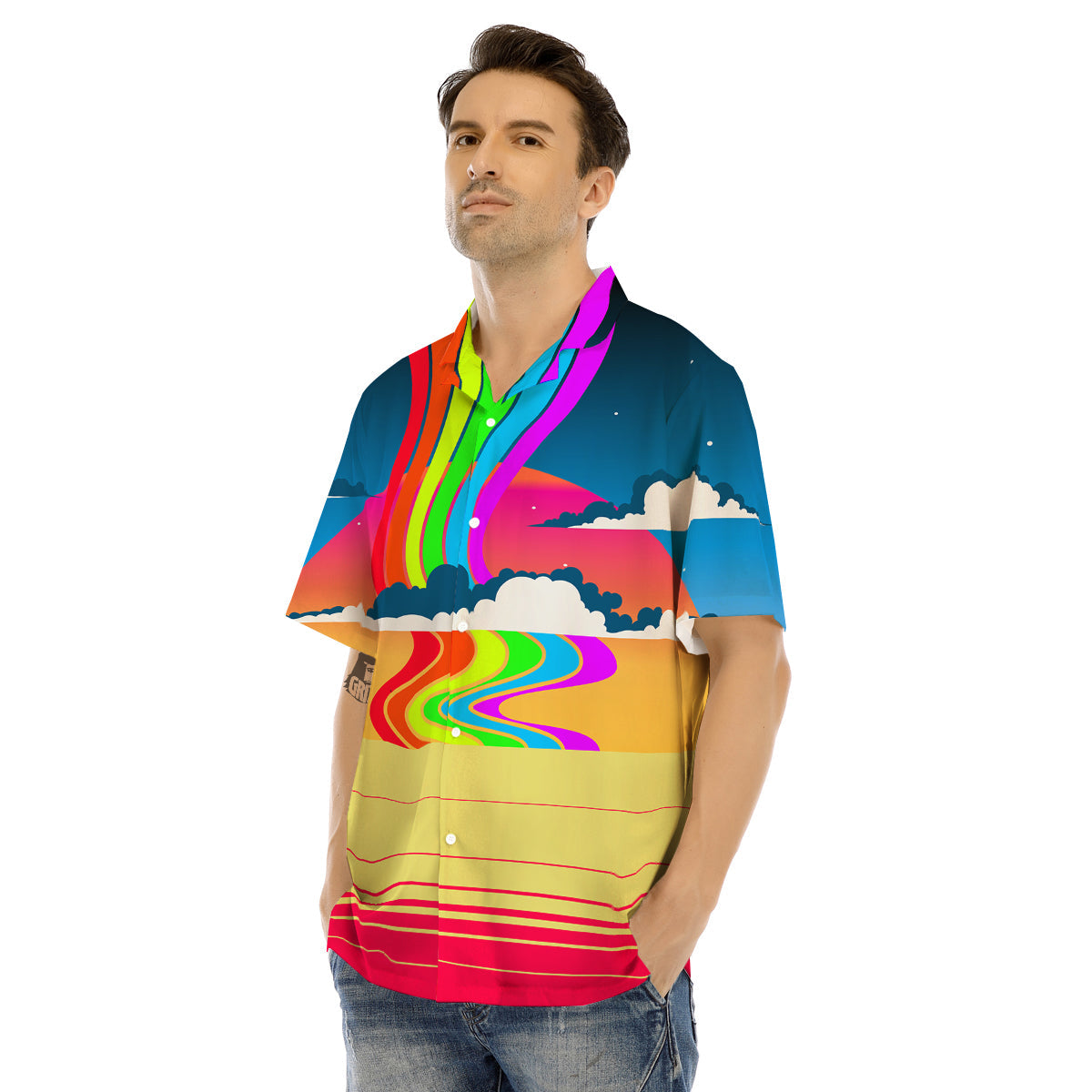 Psychedelic And Gradient Sky Rainbow Print Men's Hawaiian Shirt-grizzshop