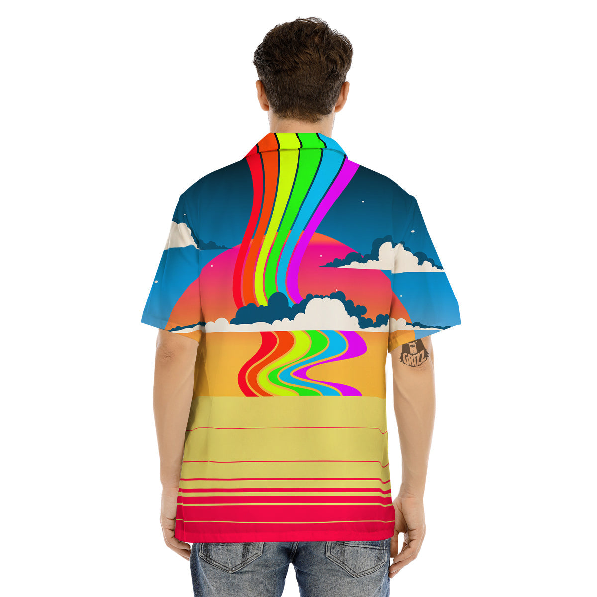 Psychedelic And Gradient Sky Rainbow Print Men's Hawaiian Shirt-grizzshop