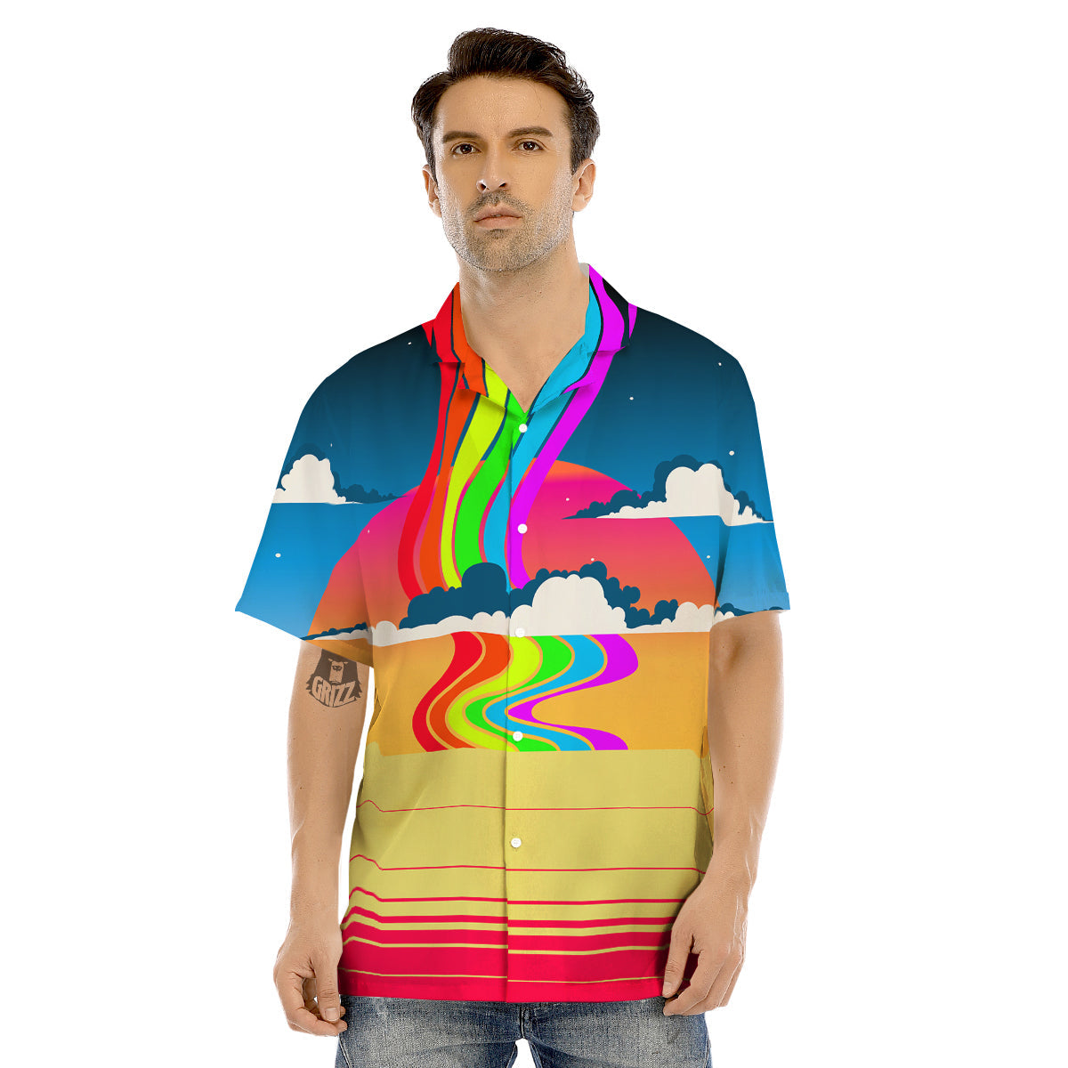 Psychedelic And Gradient Sky Rainbow Print Men's Hawaiian Shirt-grizzshop