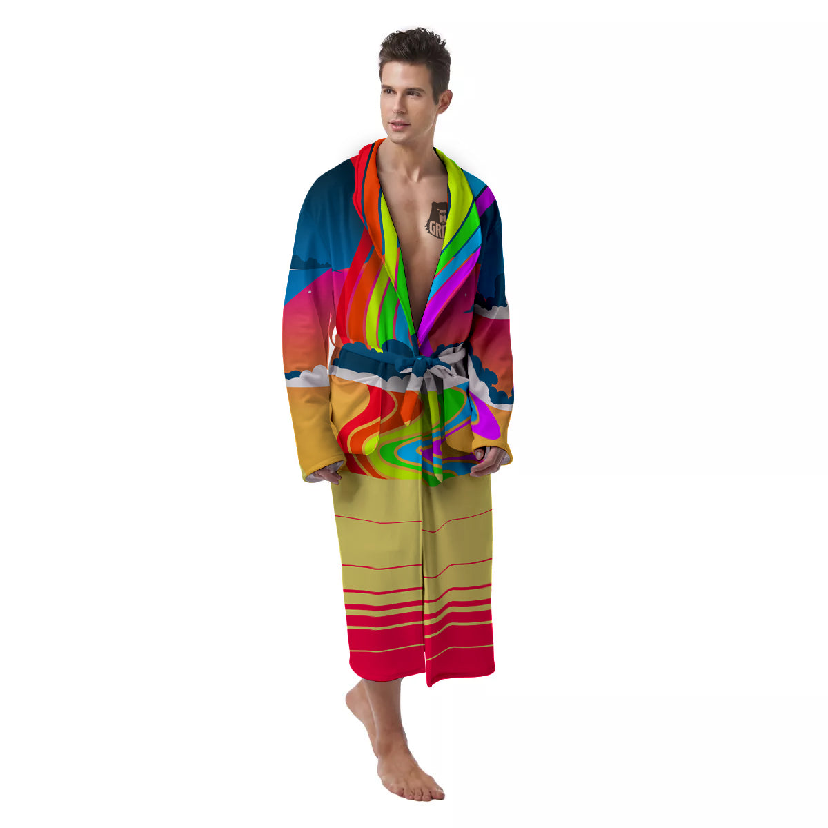 Psychedelic And Gradient Sky Rainbow Print Men's Robe-grizzshop