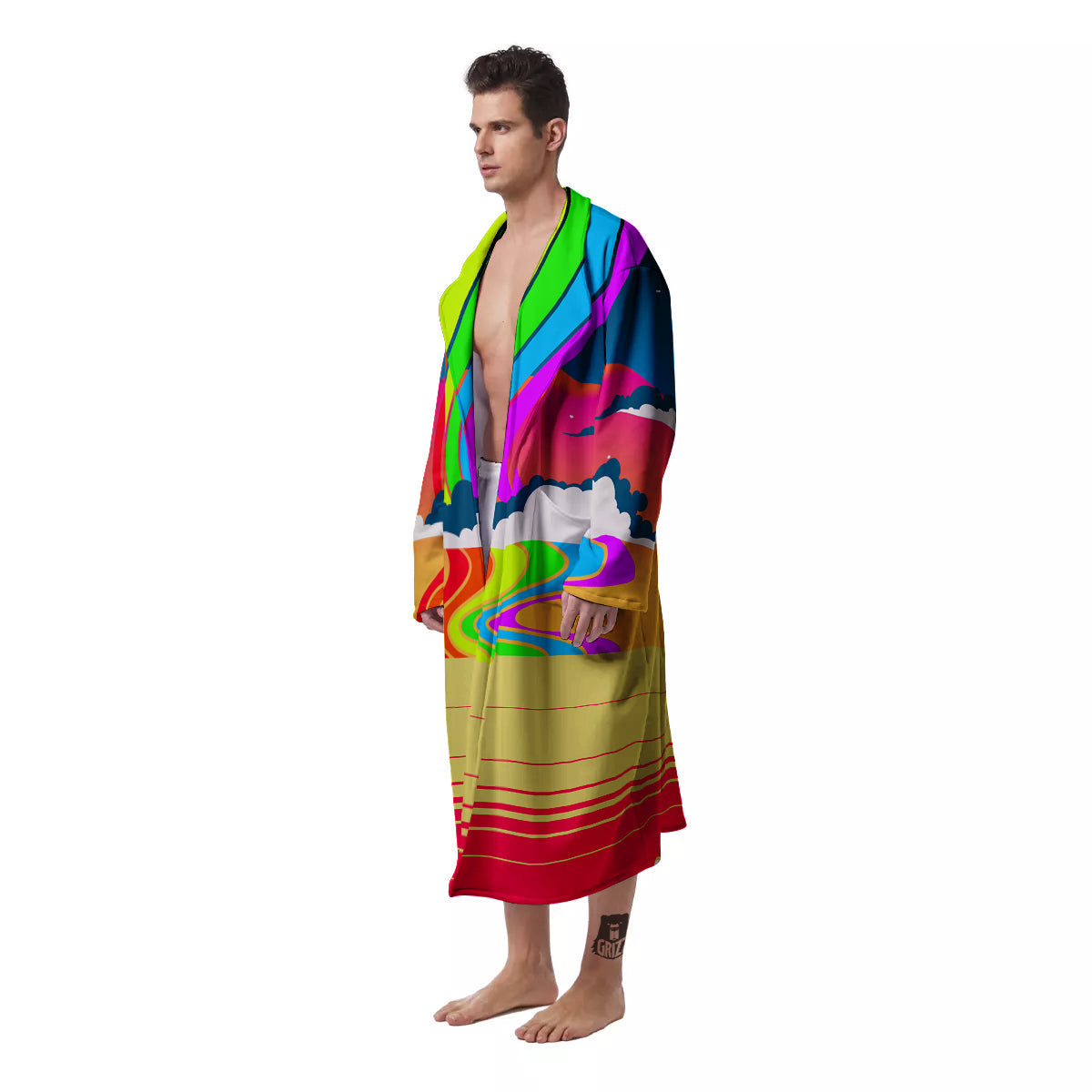 Psychedelic And Gradient Sky Rainbow Print Men's Robe-grizzshop