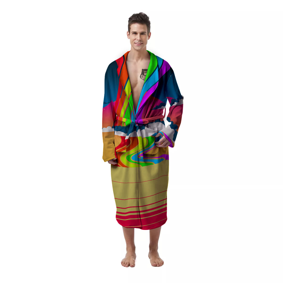 Psychedelic And Gradient Sky Rainbow Print Men's Robe-grizzshop