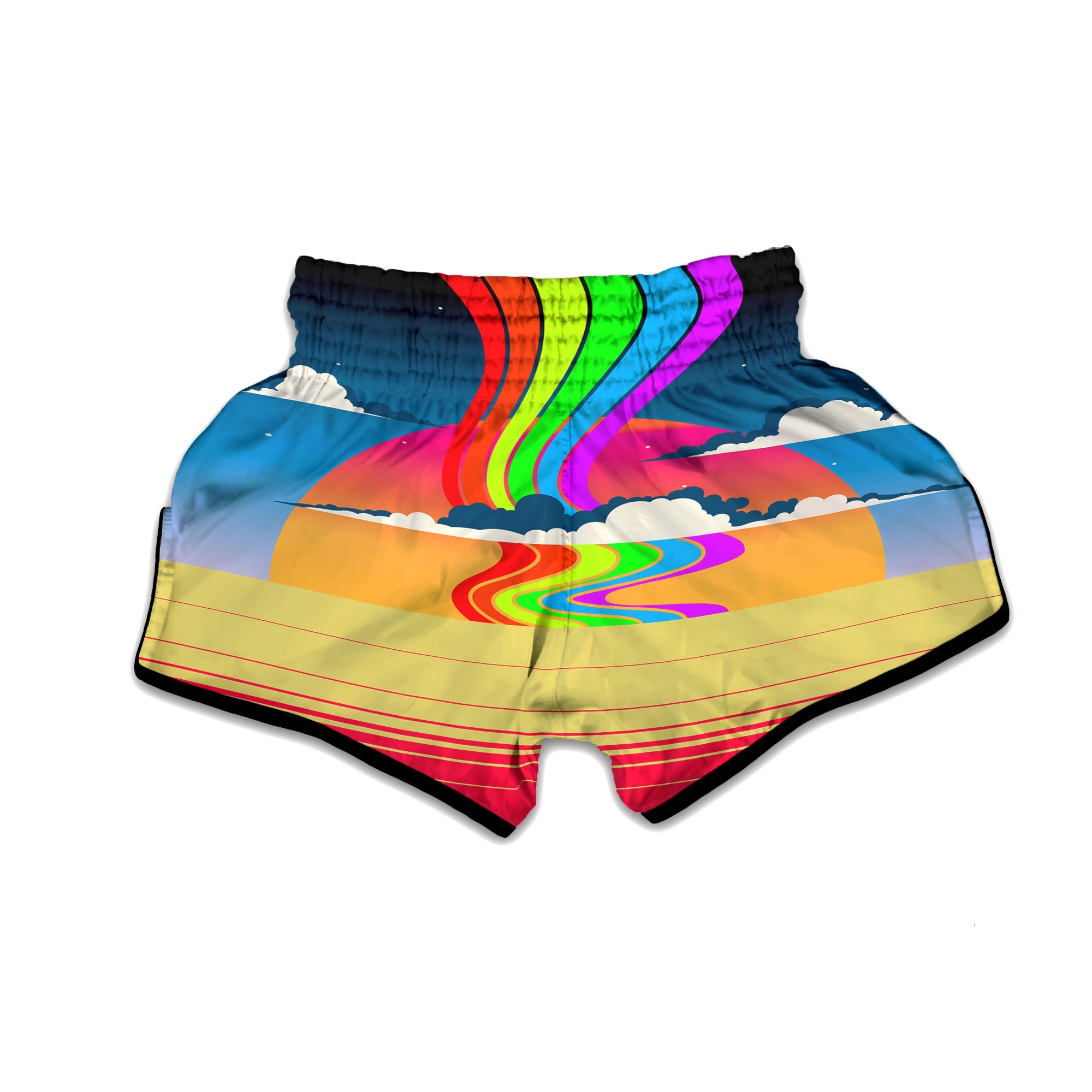 Psychedelic And Gradient Sky Rainbow Print Muay Thai Boxing Shorts-grizzshop