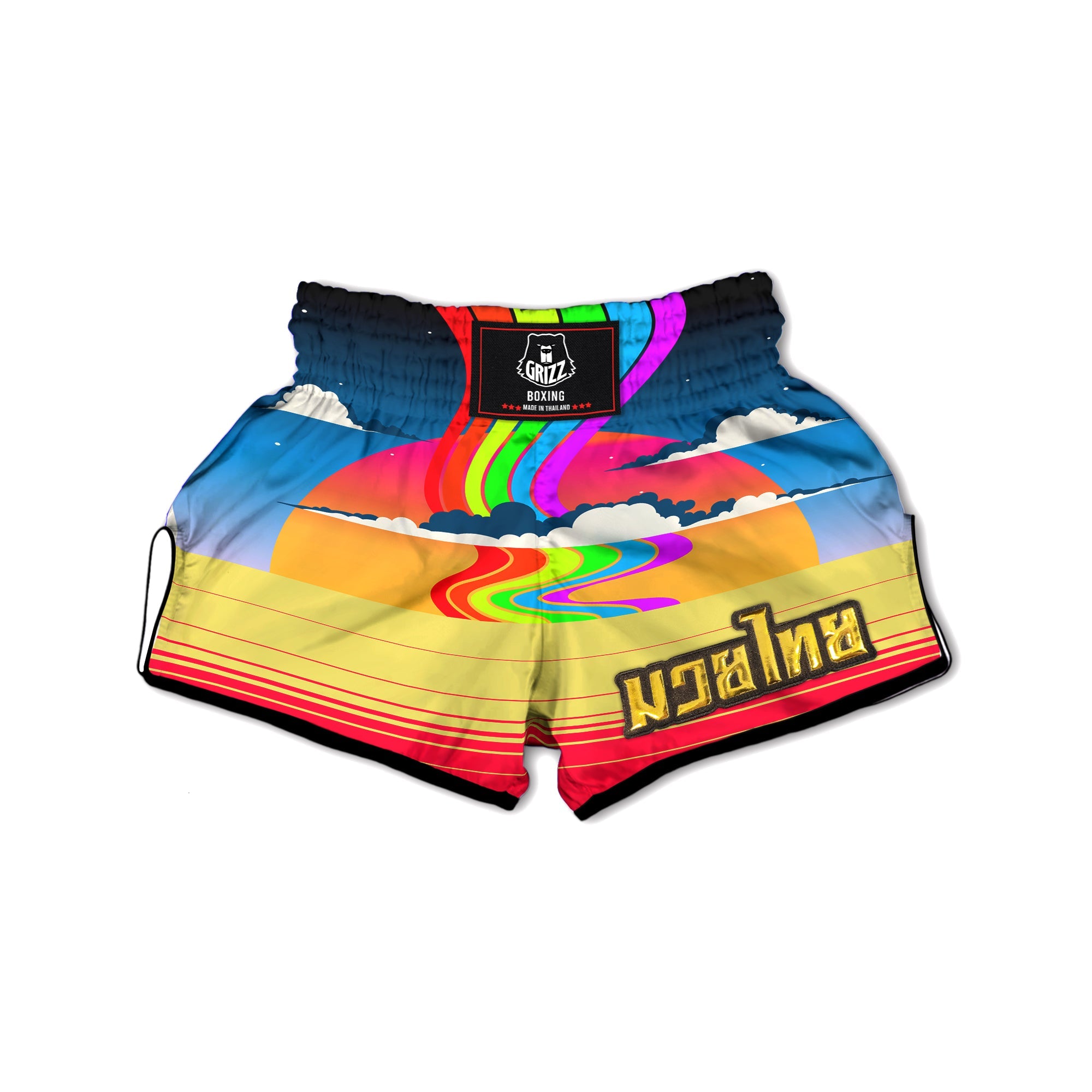 Psychedelic And Gradient Sky Rainbow Print Muay Thai Boxing Shorts-grizzshop