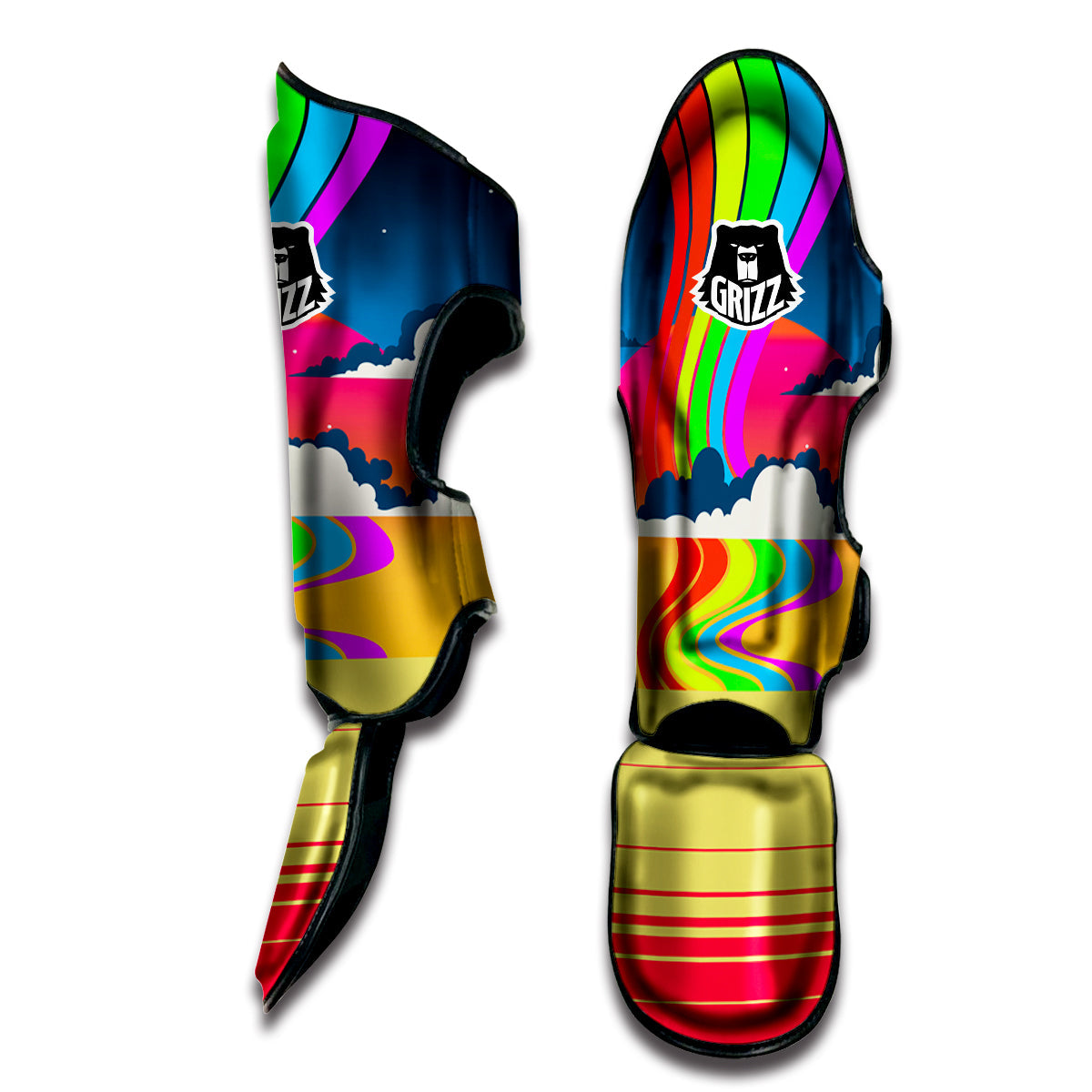 Psychedelic And Gradient Sky Rainbow Print Muay Thai Shin Guards-grizzshop