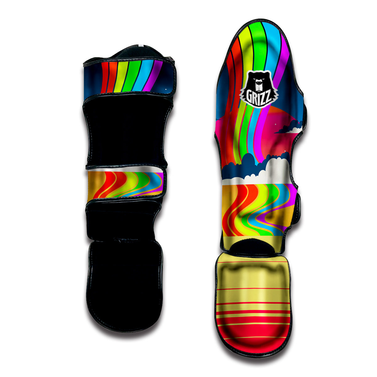 Psychedelic And Gradient Sky Rainbow Print Muay Thai Shin Guards-grizzshop