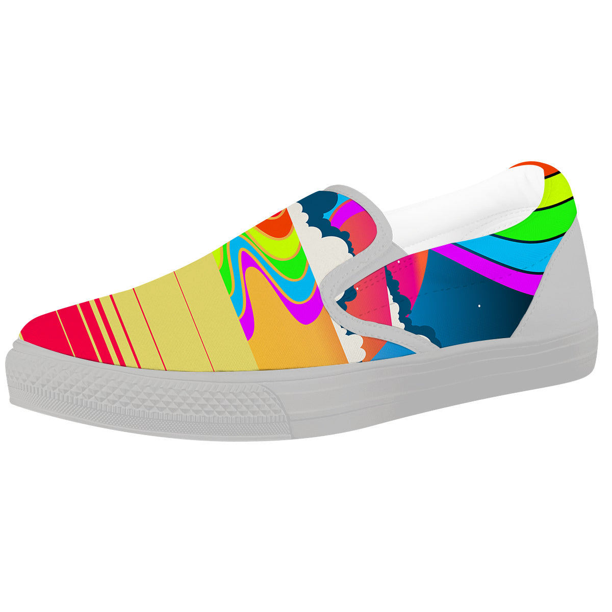 Psychedelic And Gradient Sky Rainbow Print White Slip On Shoes-grizzshop