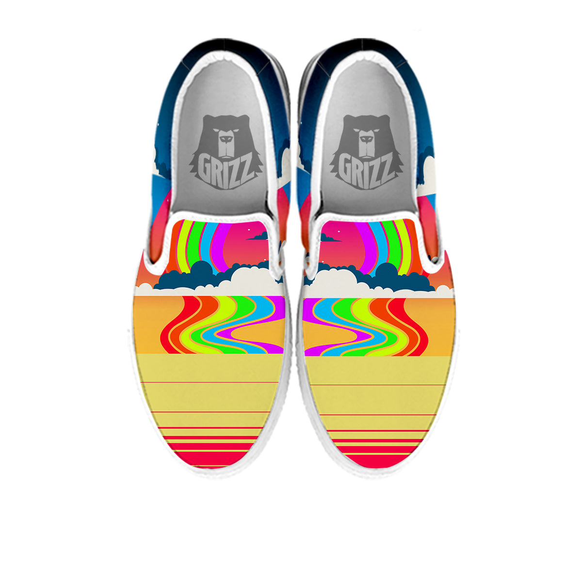 Psychedelic And Gradient Sky Rainbow Print White Slip On Shoes-grizzshop