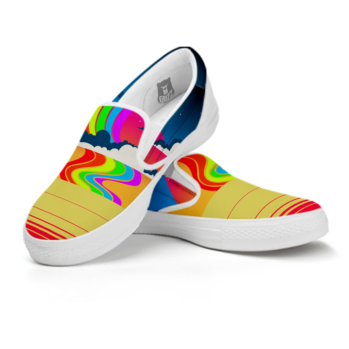 Psychedelic And Gradient Sky Rainbow Print White Slip On Shoes-grizzshop
