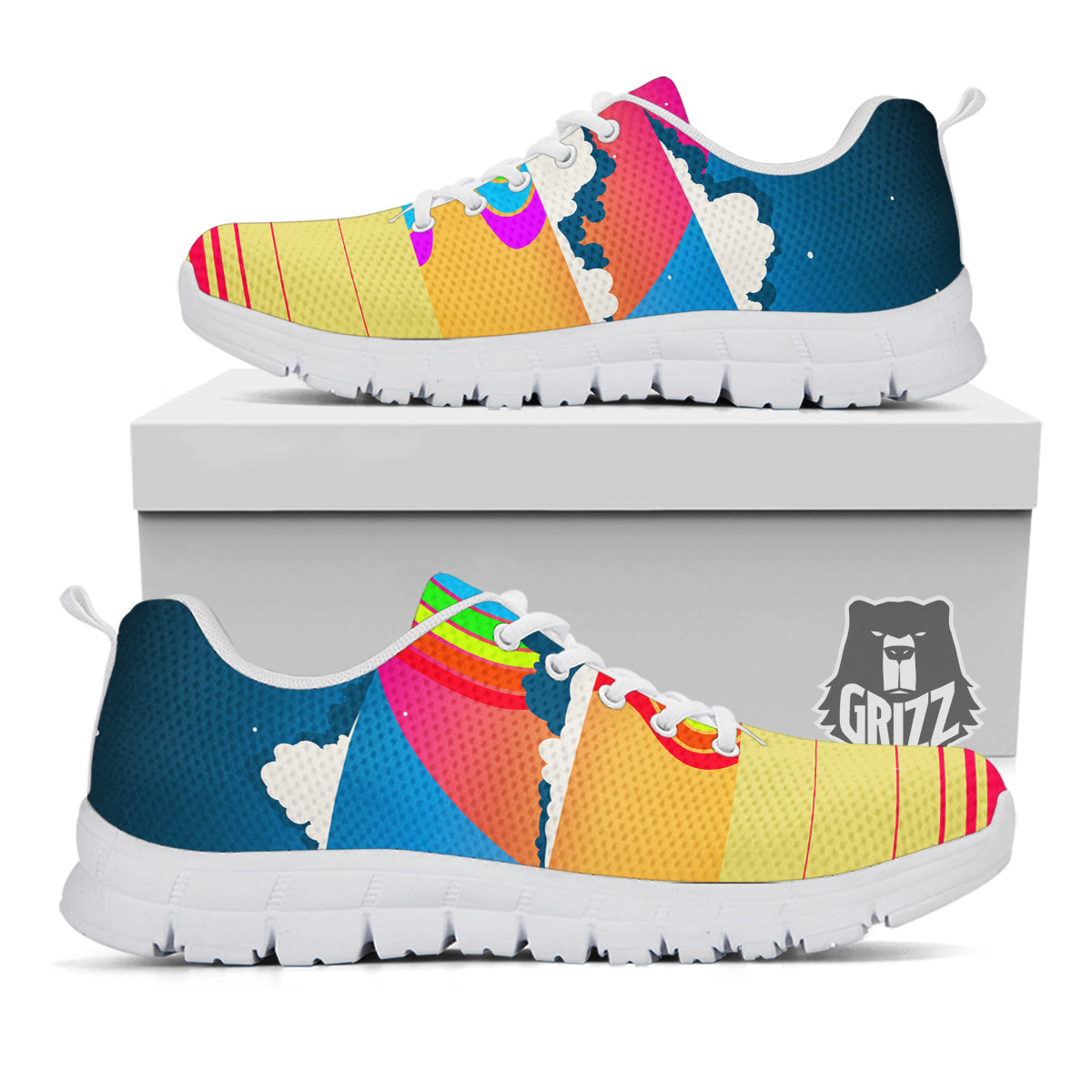 Psychedelic And Gradient Sky Rainbow Print White Sneaker-grizzshop
