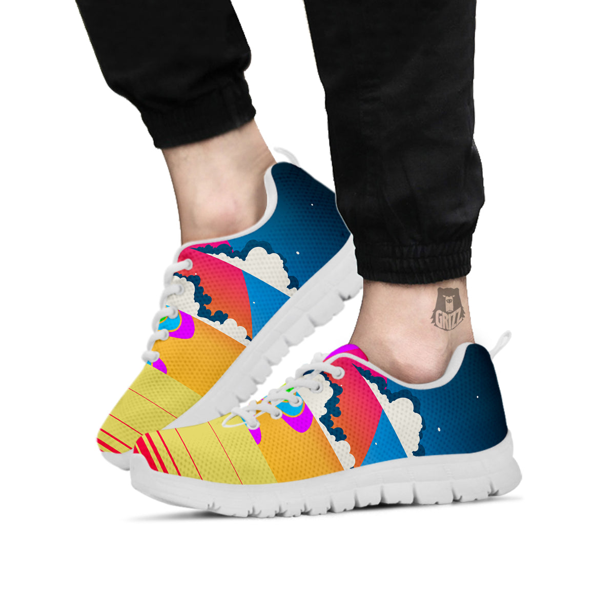 Psychedelic And Gradient Sky Rainbow Print White Sneaker-grizzshop