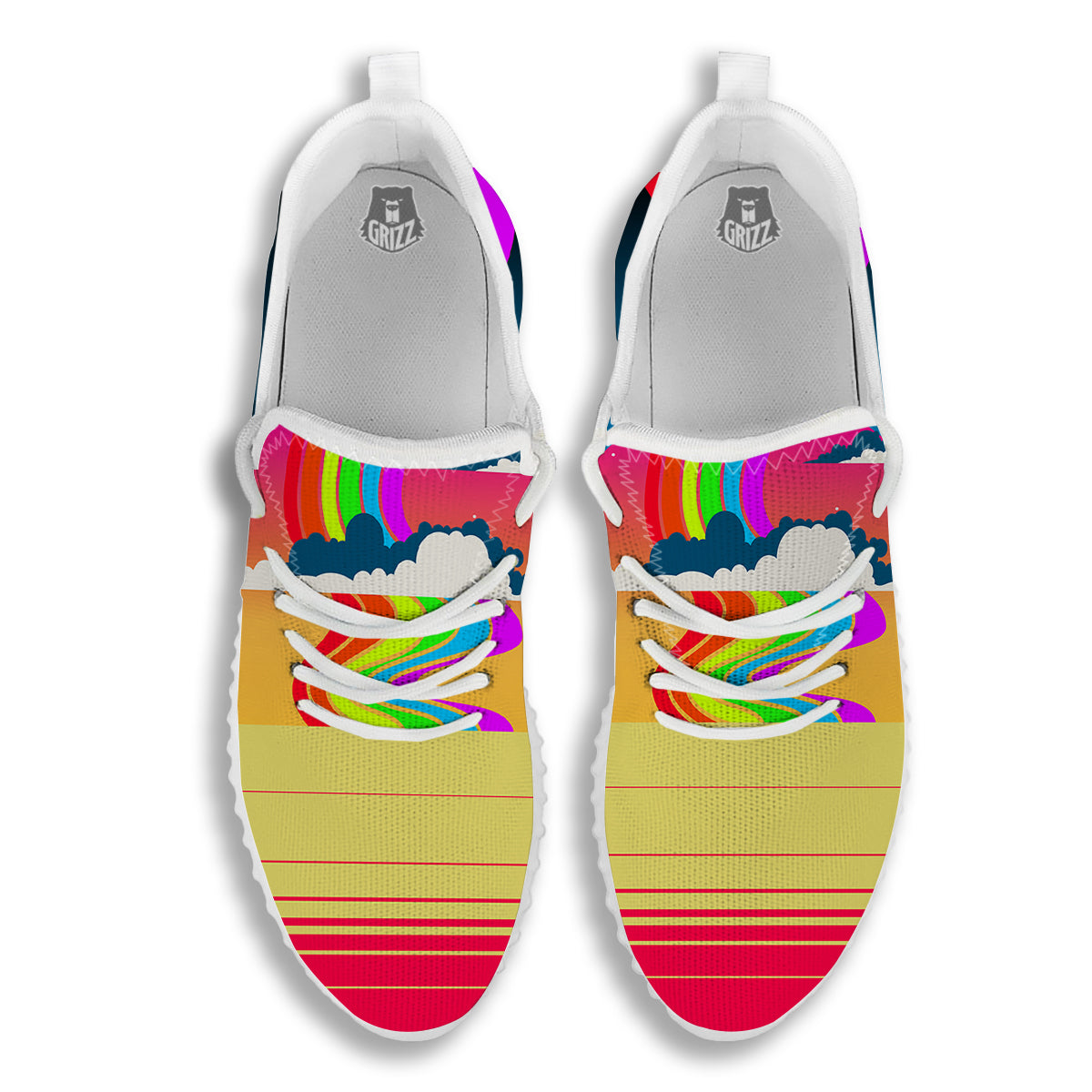 Psychedelic And Gradient Sky Rainbow Print White Walking Shoes-grizzshop