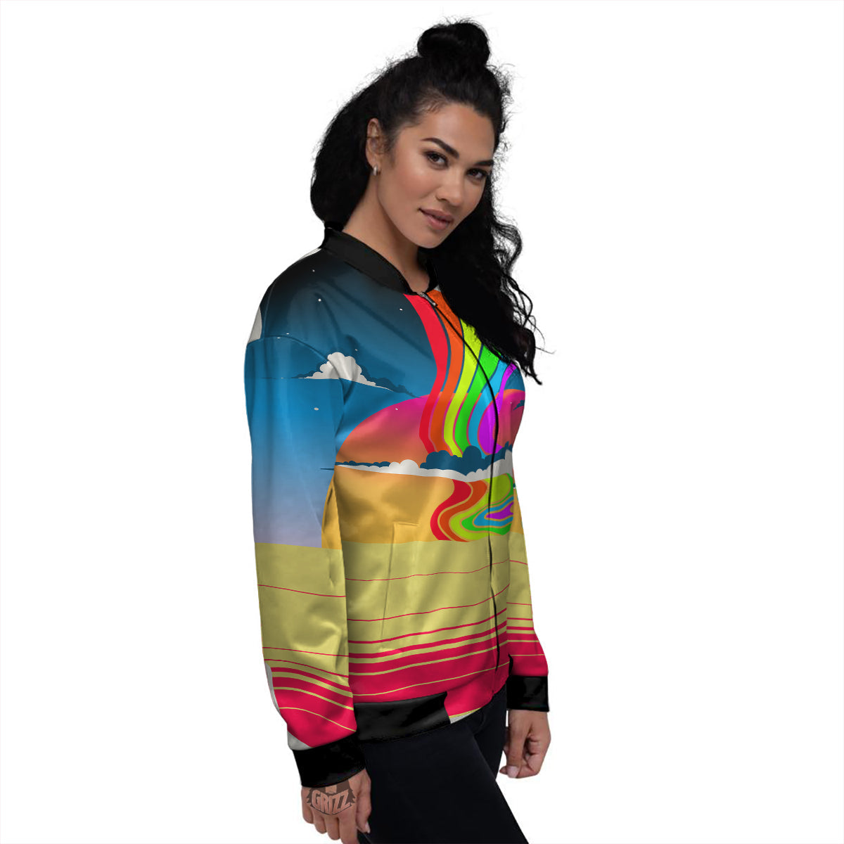Psychedelic And Gradient Sky Rainbow Print Women's Bomber Jacket-grizzshop