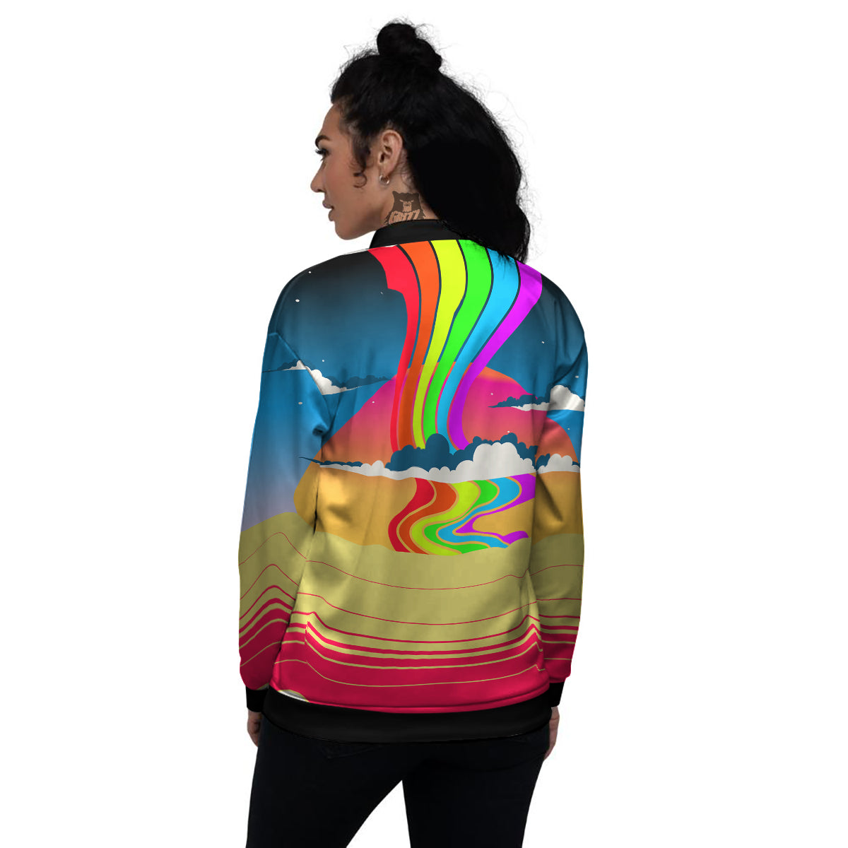 Psychedelic And Gradient Sky Rainbow Print Women's Bomber Jacket-grizzshop