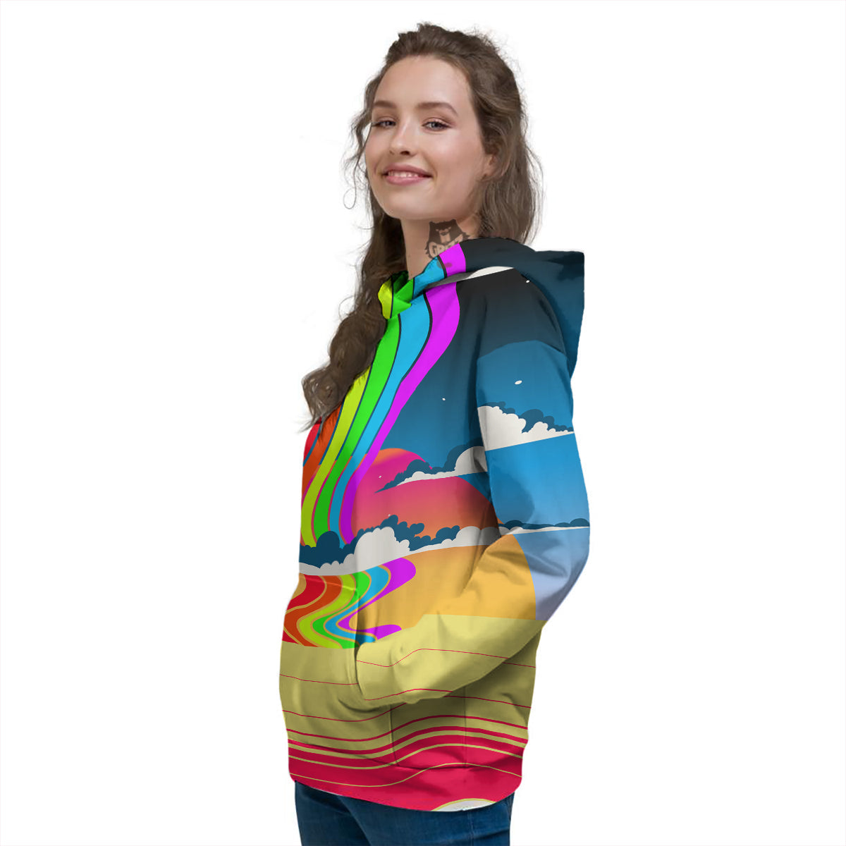 Psychedelic And Gradient Sky Rainbow Print Women's Hoodie-grizzshop