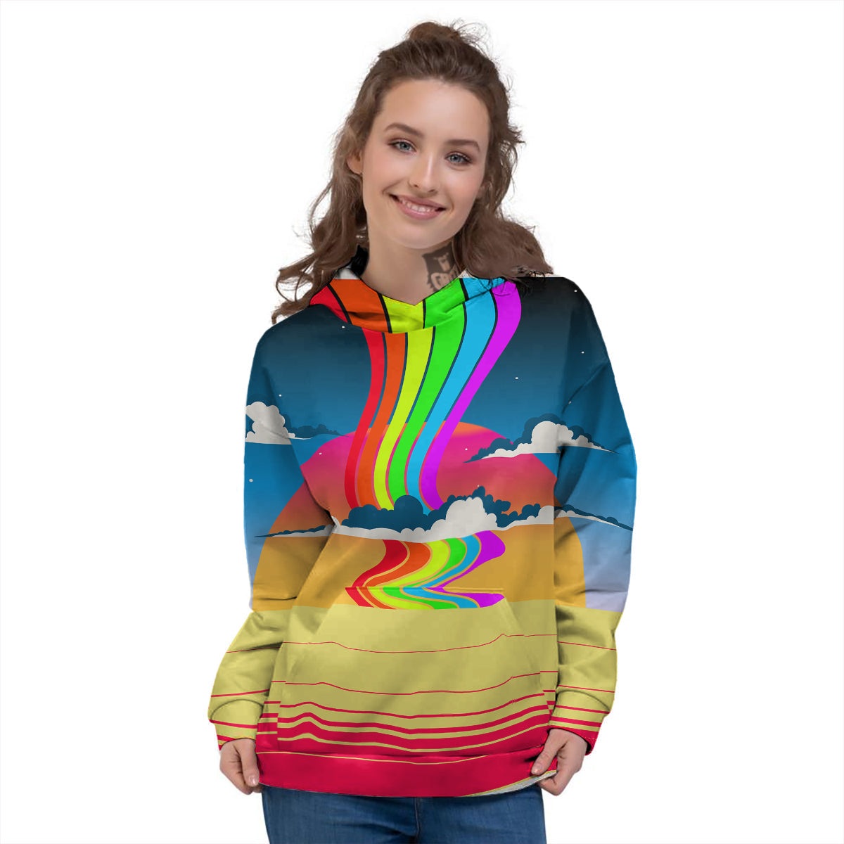 Psychedelic And Gradient Sky Rainbow Print Women's Hoodie-grizzshop