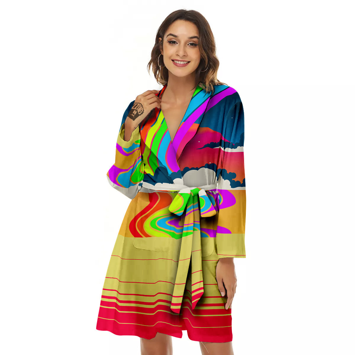 Psychedelic And Gradient Sky Rainbow Print Women's Robe-grizzshop