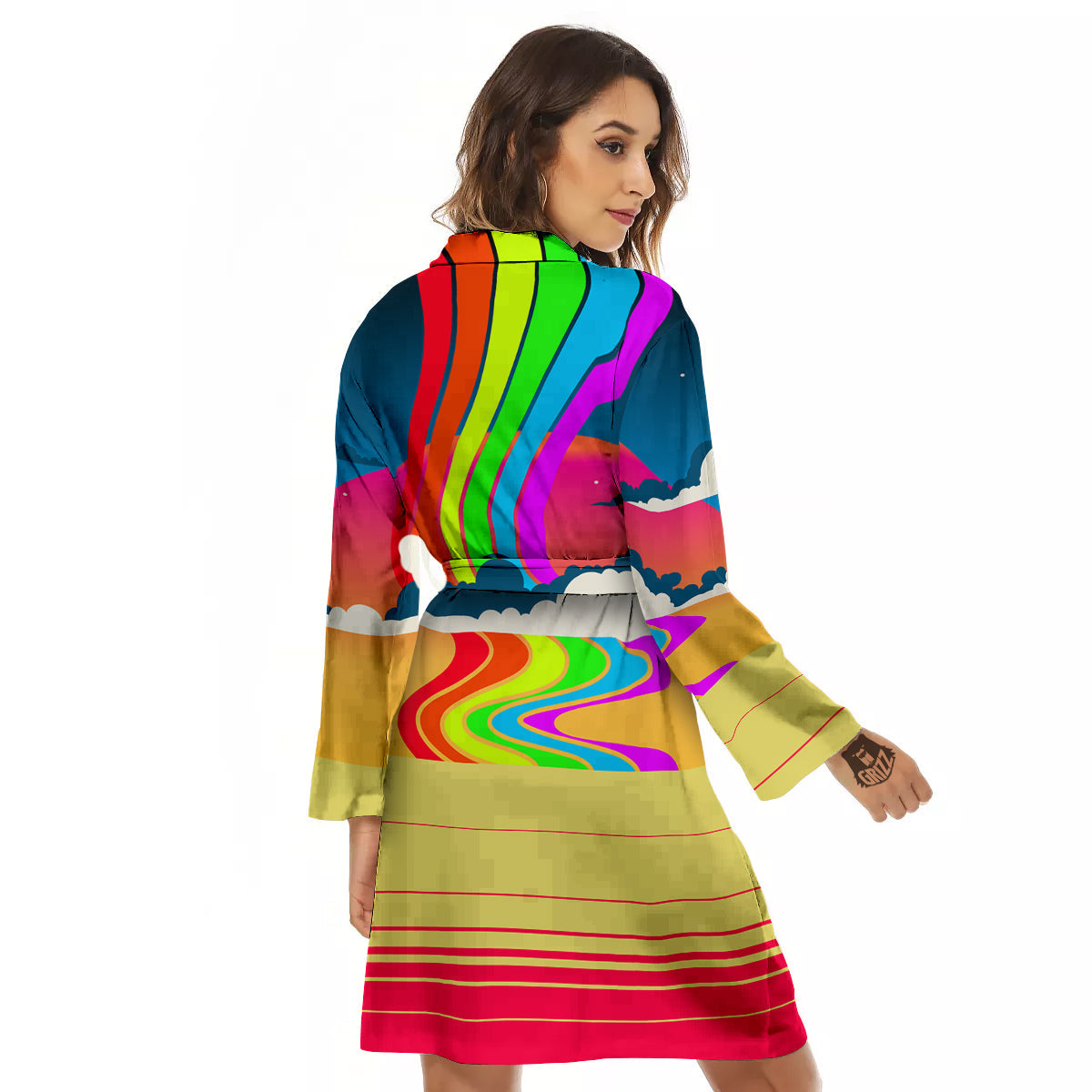 Psychedelic And Gradient Sky Rainbow Print Women's Robe-grizzshop