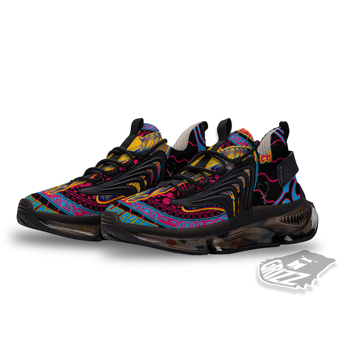 Psychedelic And Ram Skull Print Black Gym Shoes-grizzshop