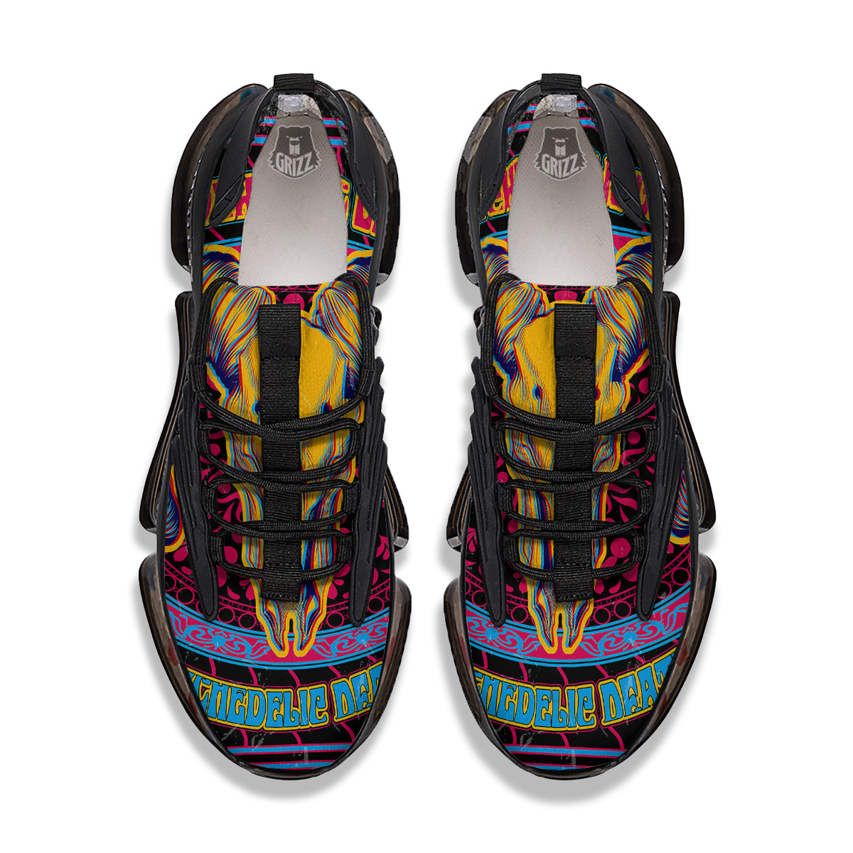Psychedelic And Ram Skull Print Black Gym Shoes-grizzshop