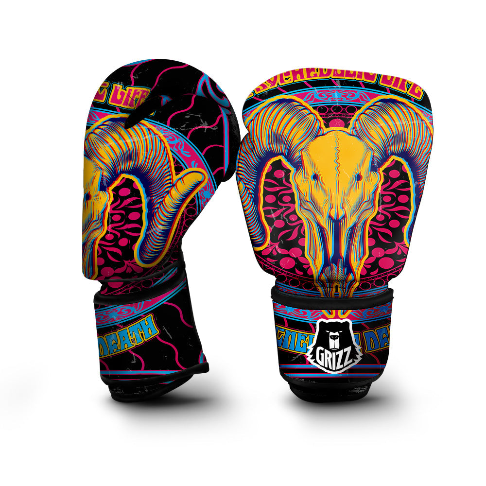 Psychedelic And Ram Skull Print Boxing Gloves-grizzshop