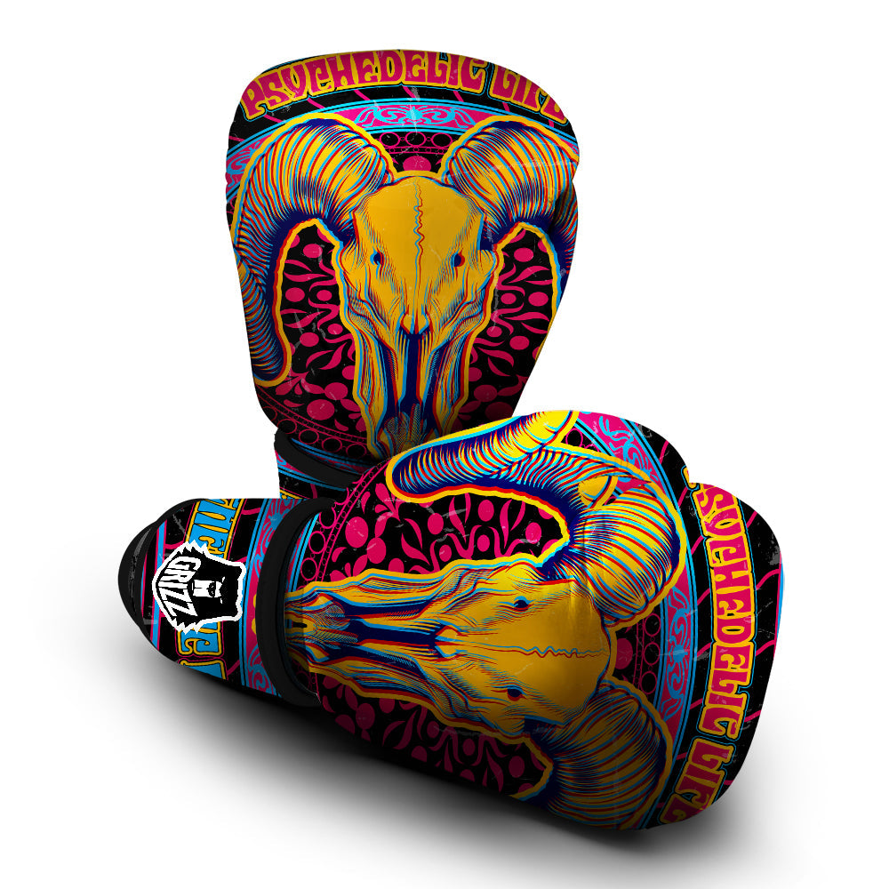Psychedelic And Ram Skull Print Boxing Gloves-grizzshop
