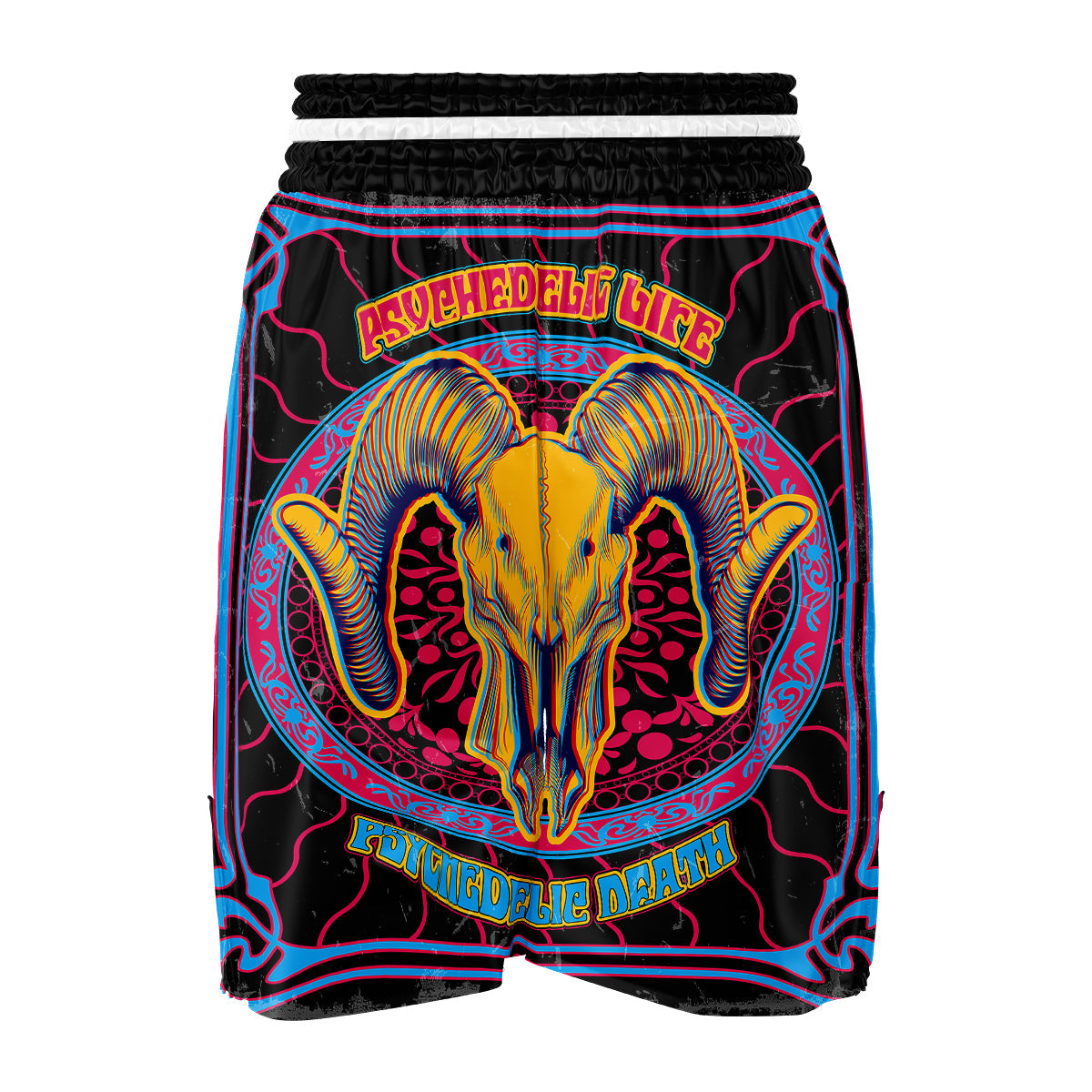 Psychedelic And Ram Skull Print Boxing Shorts-grizzshop