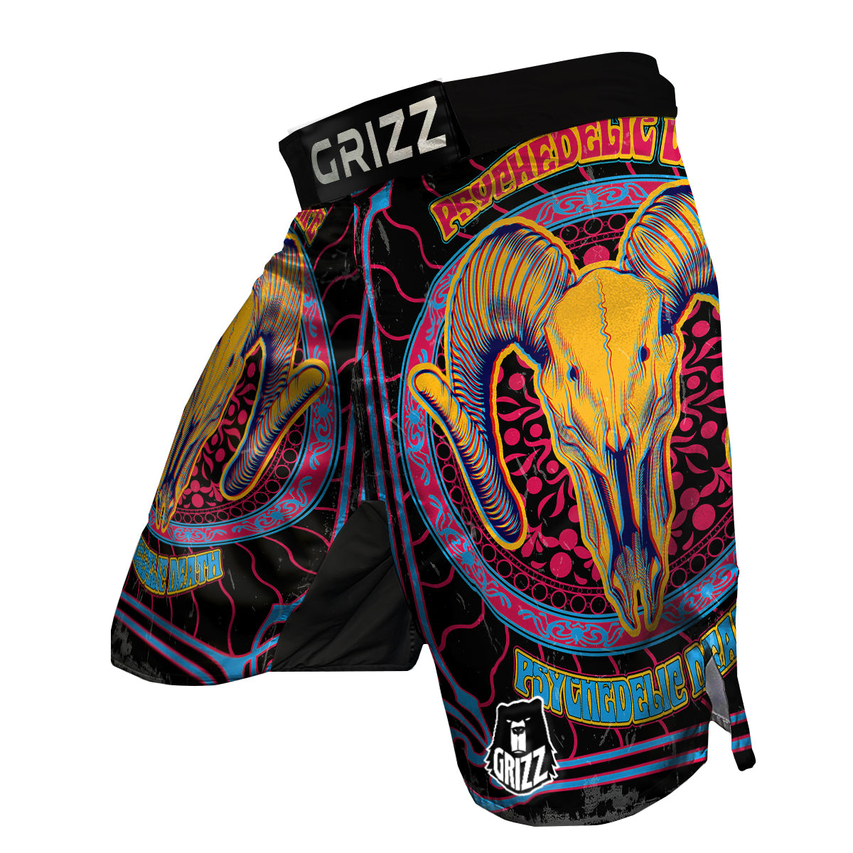 Psychedelic And Ram Skull Print MMA Shorts-grizzshop