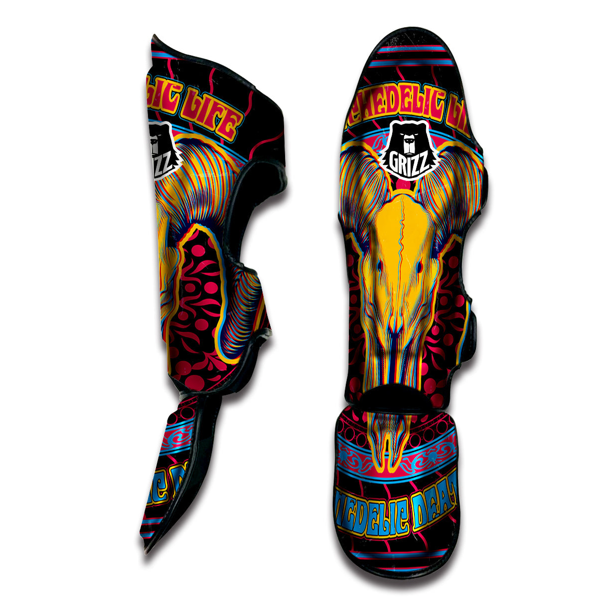 Psychedelic And Ram Skull Print Muay Thai Shin Guards-grizzshop
