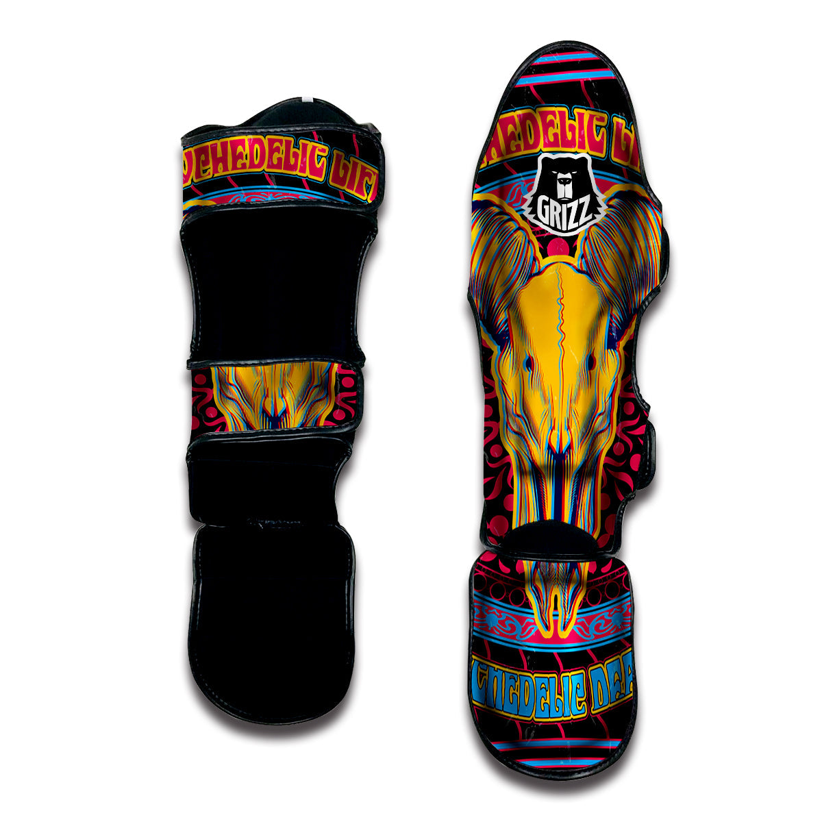 Psychedelic And Ram Skull Print Muay Thai Shin Guards-grizzshop