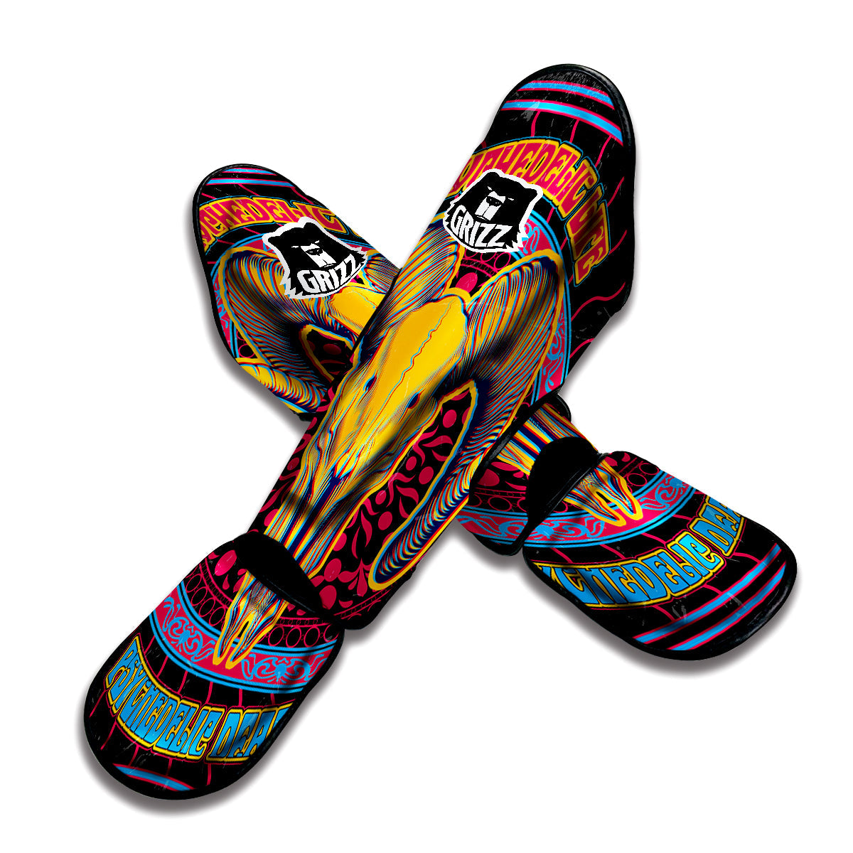 Psychedelic And Ram Skull Print Muay Thai Shin Guards-grizzshop