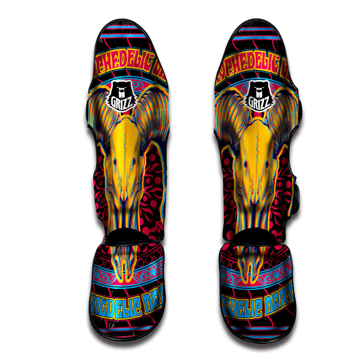 Psychedelic And Ram Skull Print Muay Thai Shin Guards-grizzshop