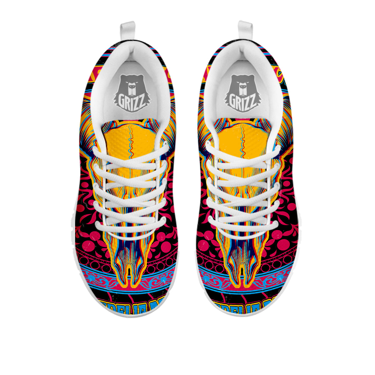 Psychedelic And Ram Skull Print White Sneaker-grizzshop