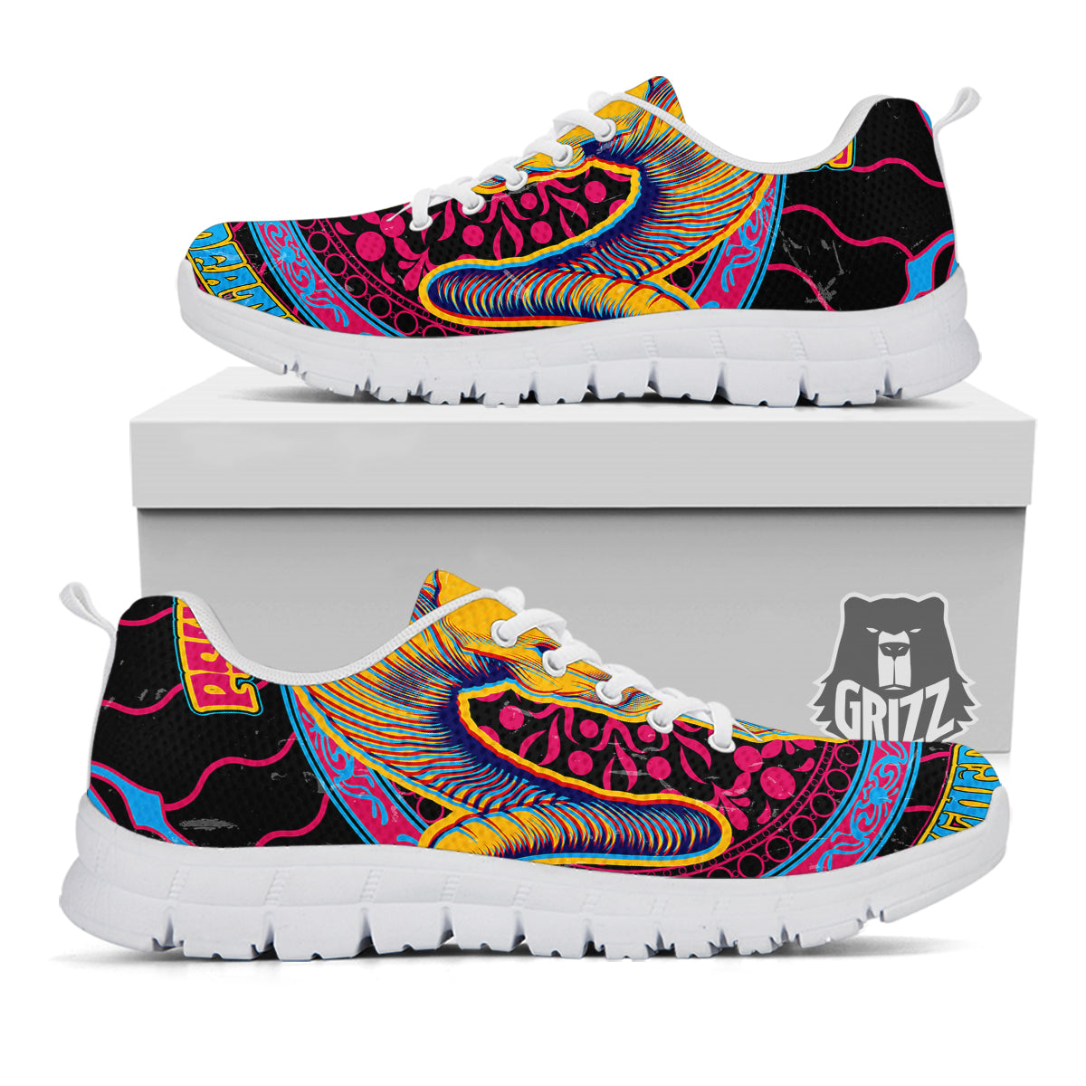 Psychedelic And Ram Skull Print White Sneaker-grizzshop