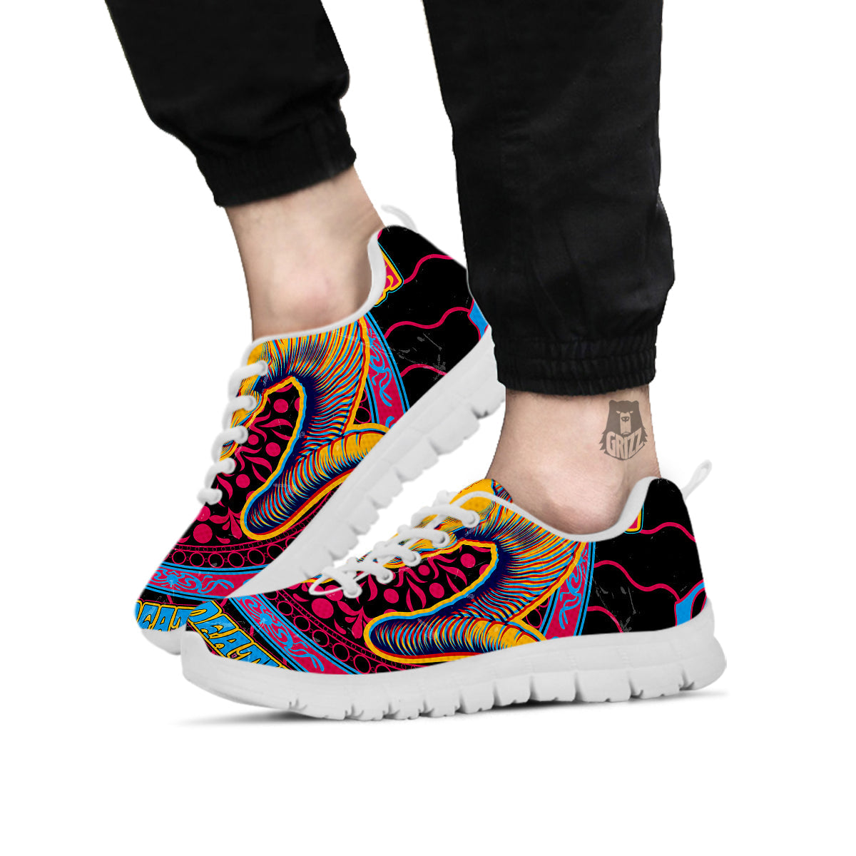 Psychedelic And Ram Skull Print White Sneaker-grizzshop