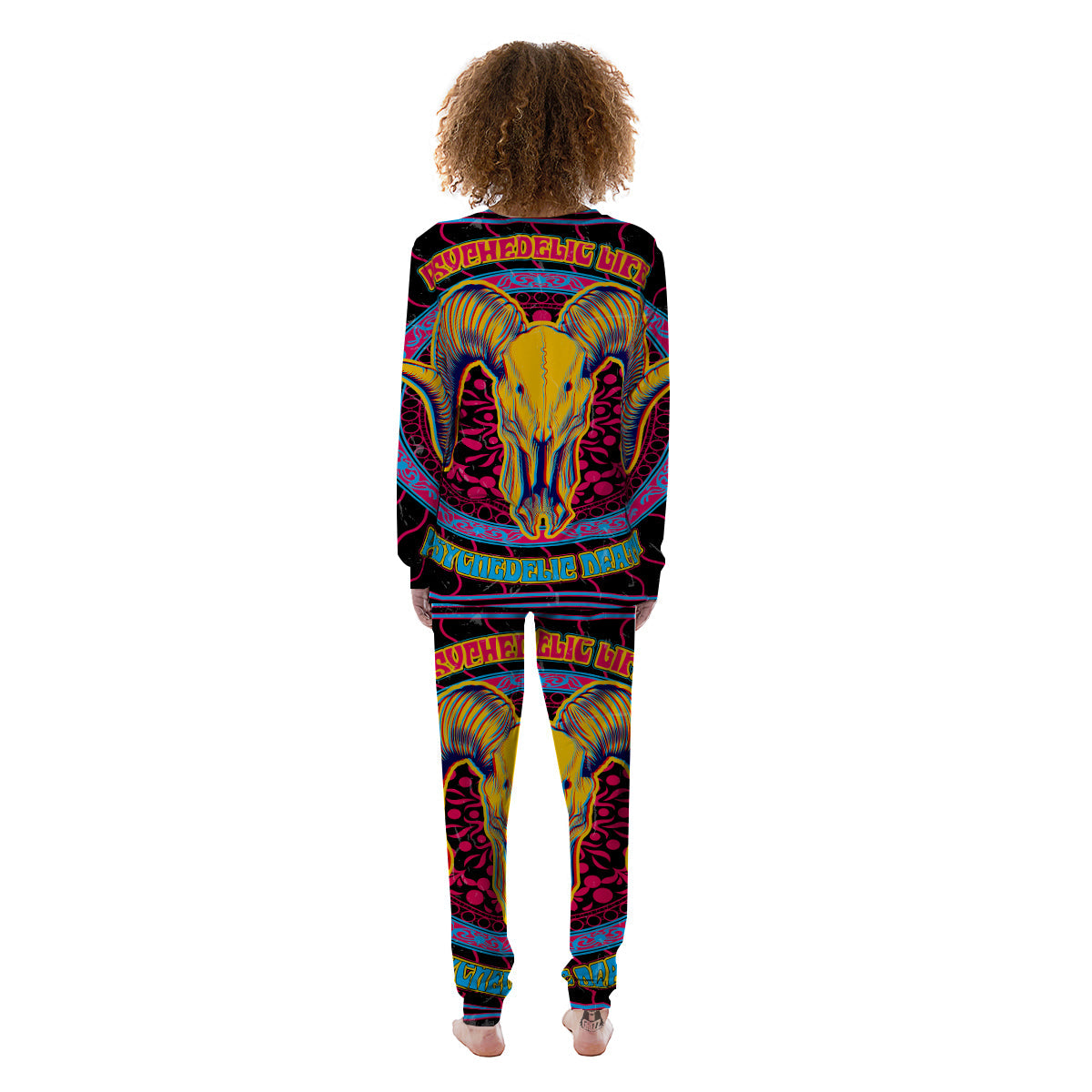 Psychedelic And Ram Skull Print Women's Pajamas-grizzshop